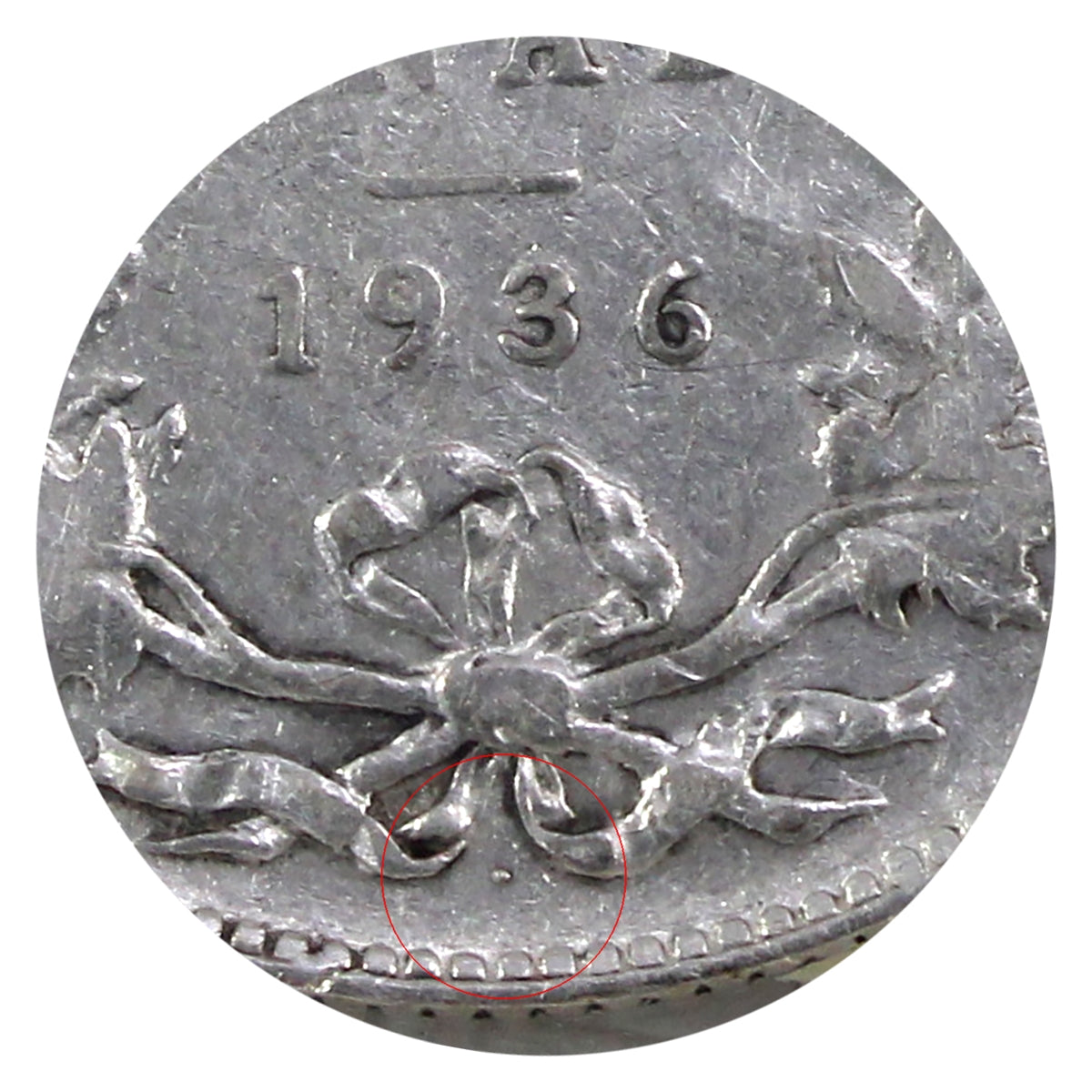 1936 Dot Canada 25-cents ICCS Certified F12