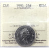 1991 Canada 25-cents ICCS Certified MS64