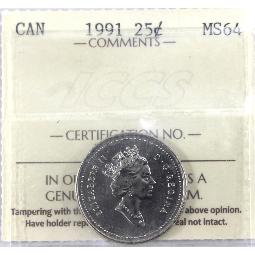 1991 Canada 25-cents ICCS Certified MS64