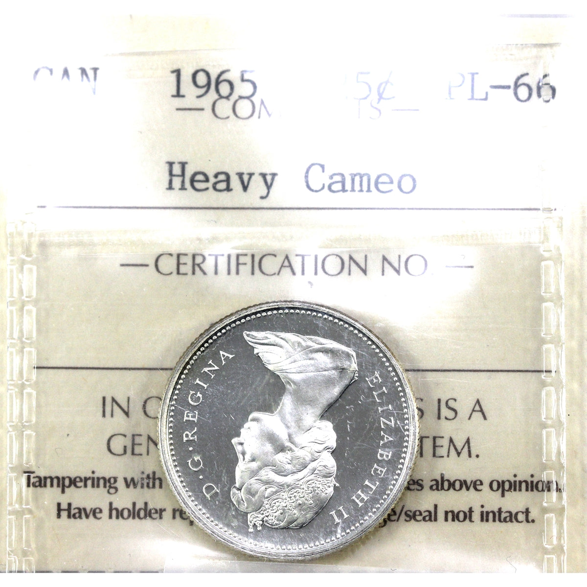 1965 Canada 25-cents ICCS Certified PL66 Heavy Cameo