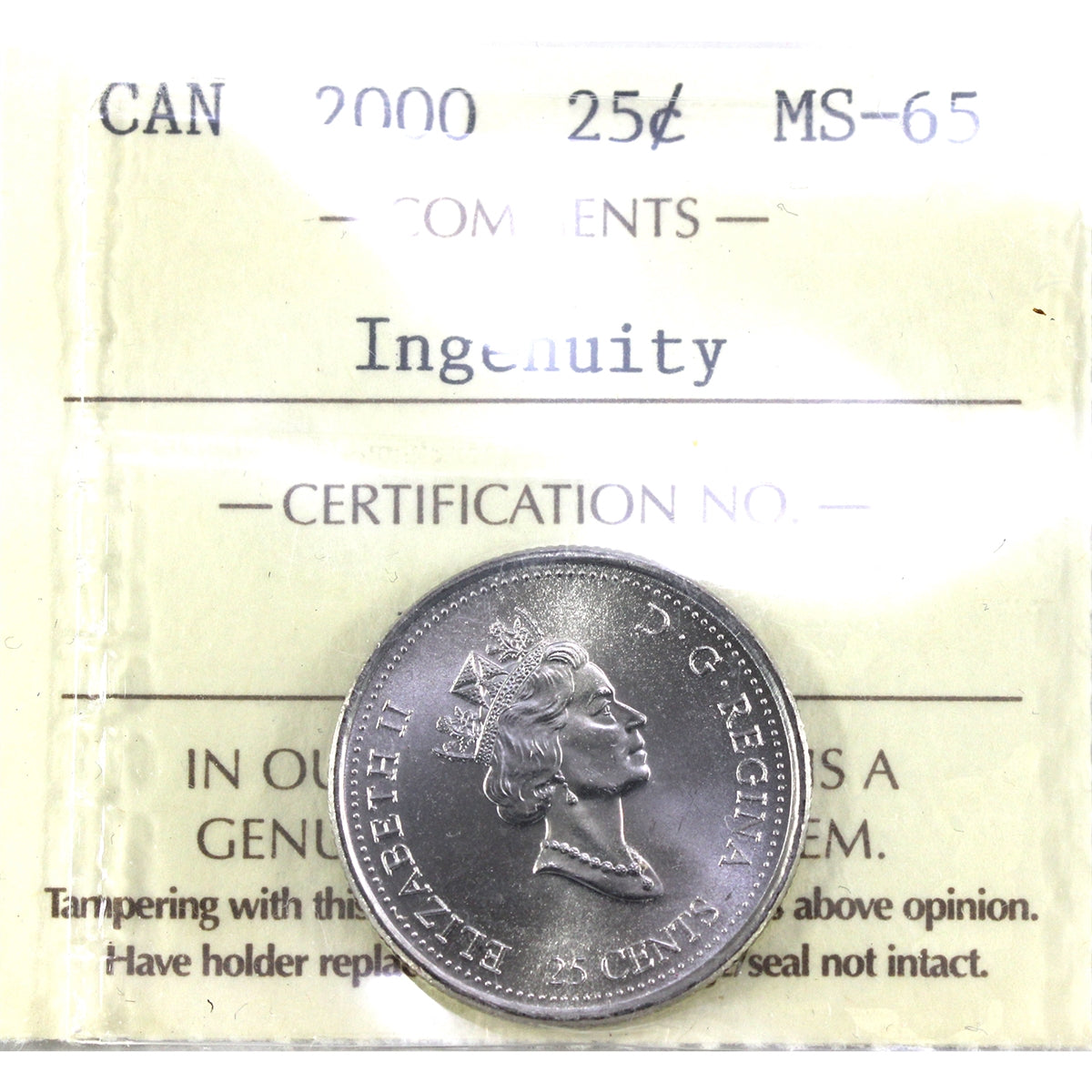 2000 Ingenuity Canada 25-cents ICCS Certified MS65
