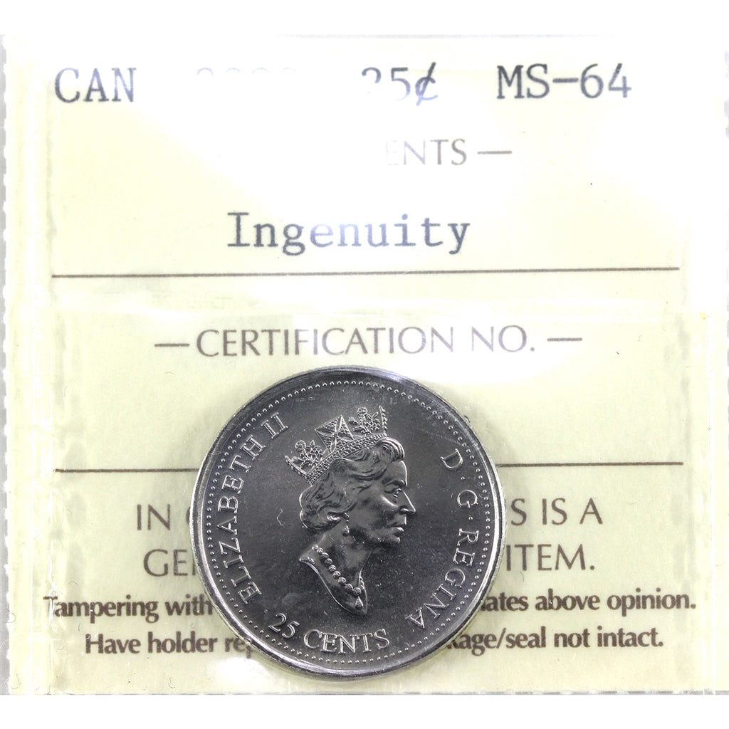 2000 Ingenuity Canada 25-cents ICCS Certified MS64