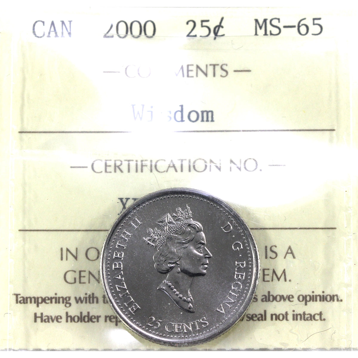 2000 Wisdom Canada 25-cents ICCS Certified MS65