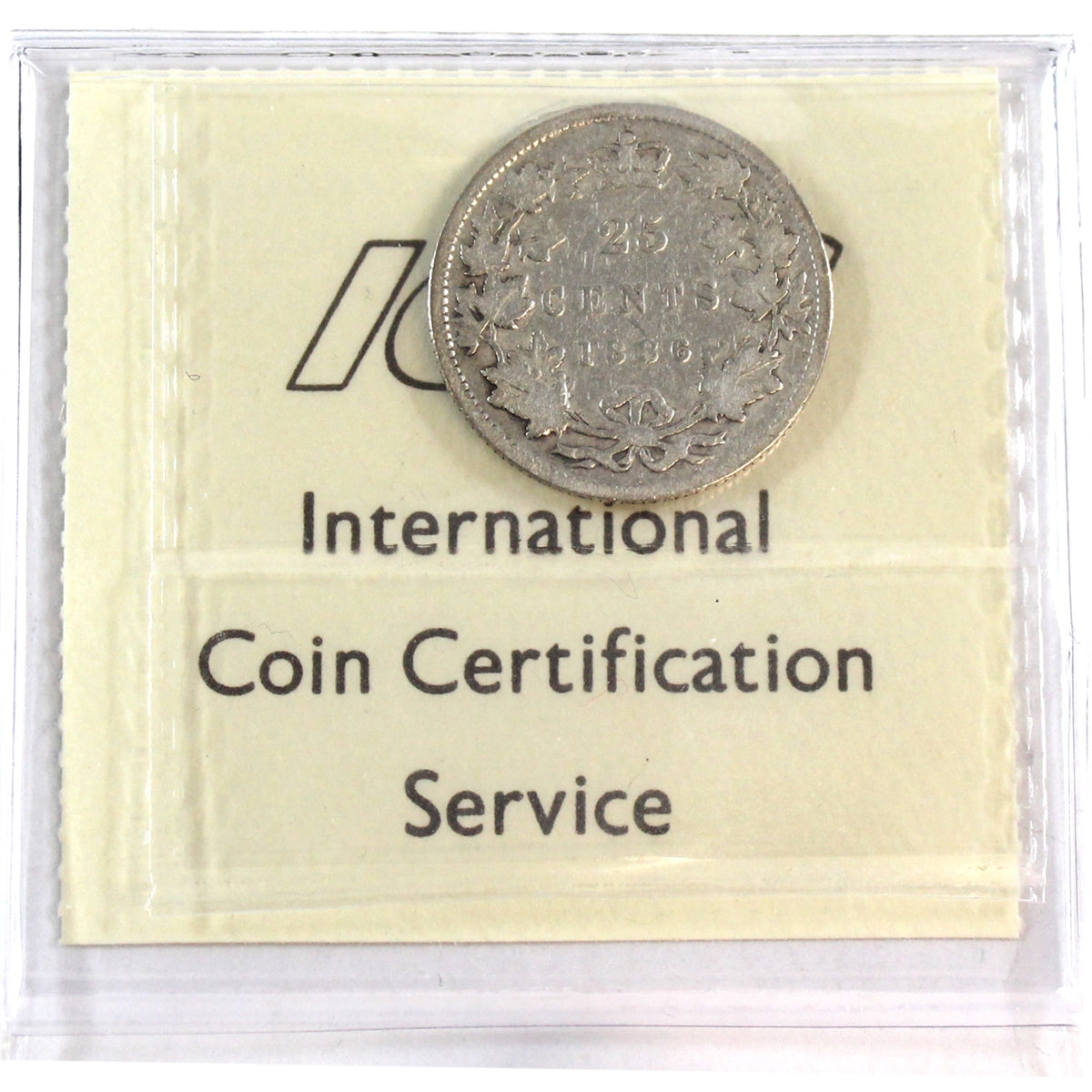 1886 6/3; Long Bough Ends, Obv. 5 Canada 25-cents ICCS Certified G4