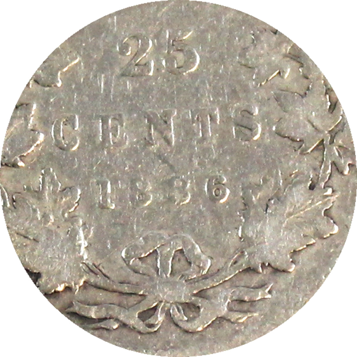 1886 6/3; Long Bough Ends, Obv. 5 Canada 25-cents ICCS Certified G4