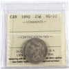 1892 Canada 25-cents ICCS Certified VG10