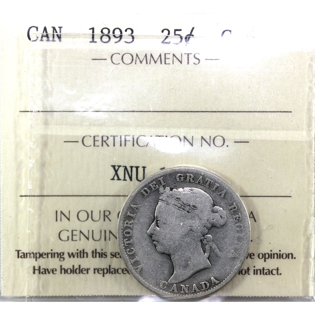 1893 Canada 25-cents ICCS Certified G6