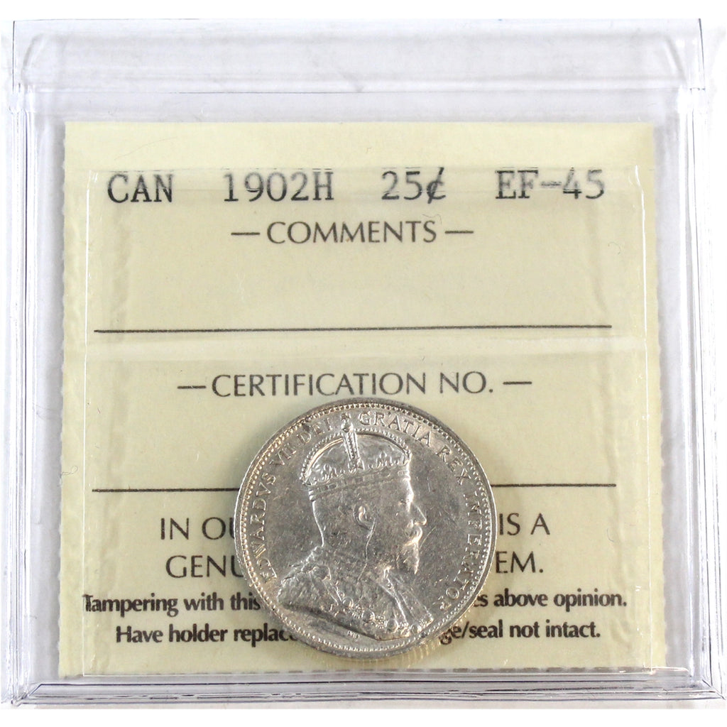 1902H Canada 25-cents ICCS Certified EF45
