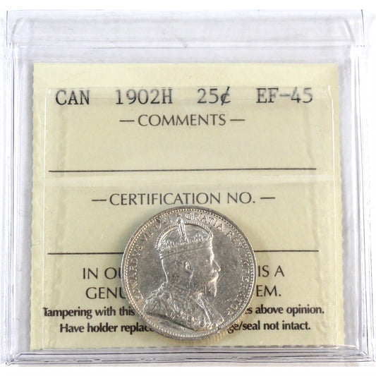 1902H Canada 25-cents ICCS Certified EF45