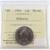 1992 Alberta Canada 25-cents ICCS Certified MS66