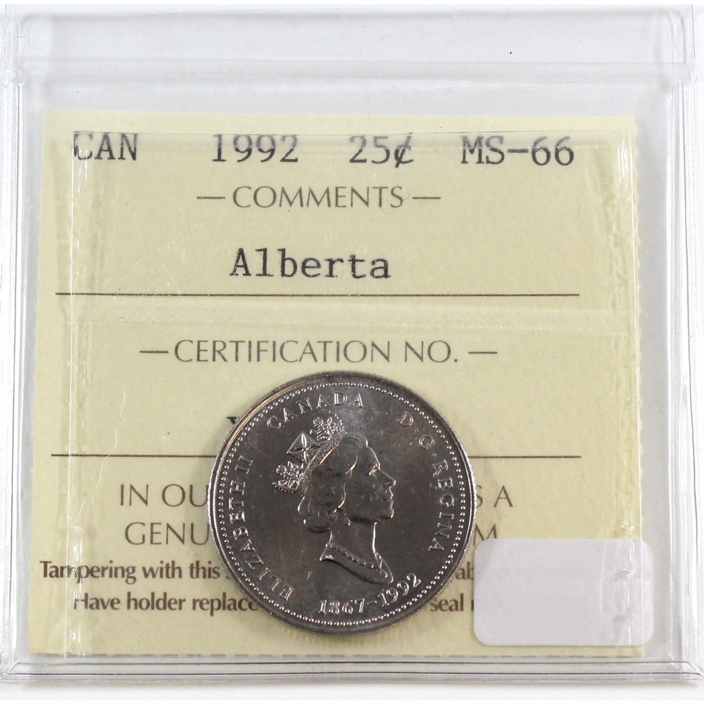 1992 Alberta Canada 25-cents ICCS Certified MS66
