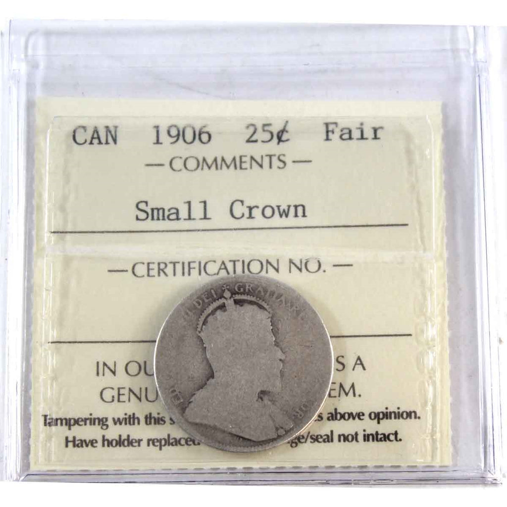 1906 Small Crown Canada 25-cents ICCS Certified Fair