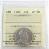 1908 Canada 25-cents ICCS Certified VF20