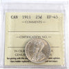1911 Canada 25-cents ICCS Certified EF45