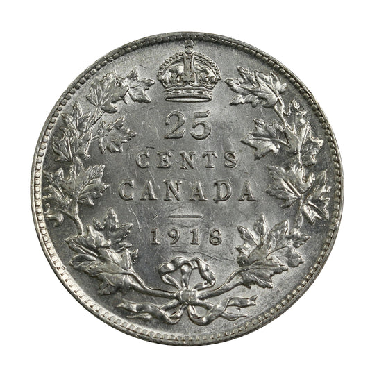 1918 Canada 25-cents Almost Uncirculated (AU-50) $