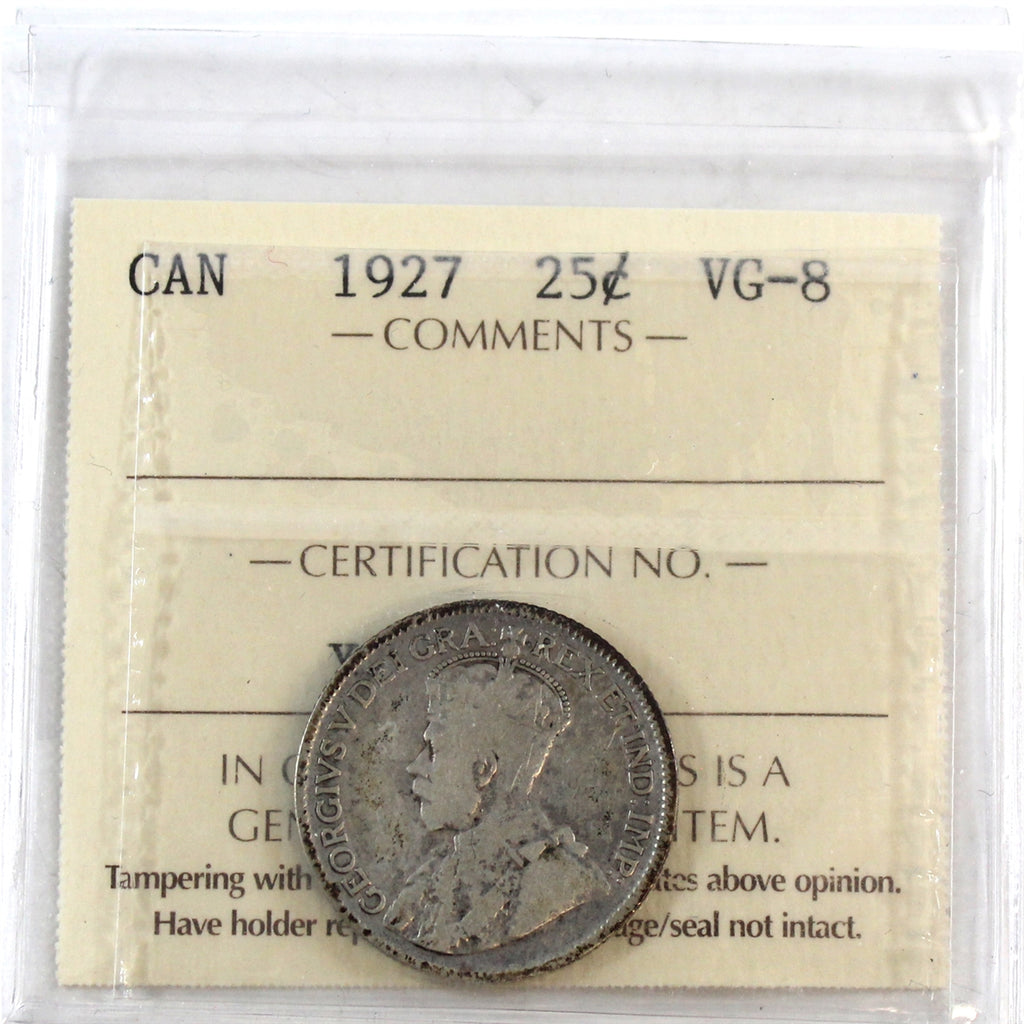 1927 Canada 25-cents ICCS Certified VG8