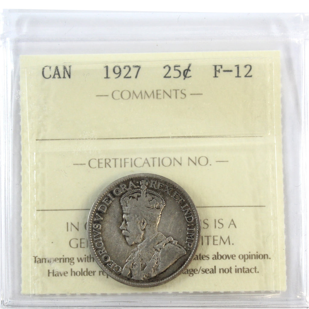 1927 Canada 25-cents ICCS Certified F12