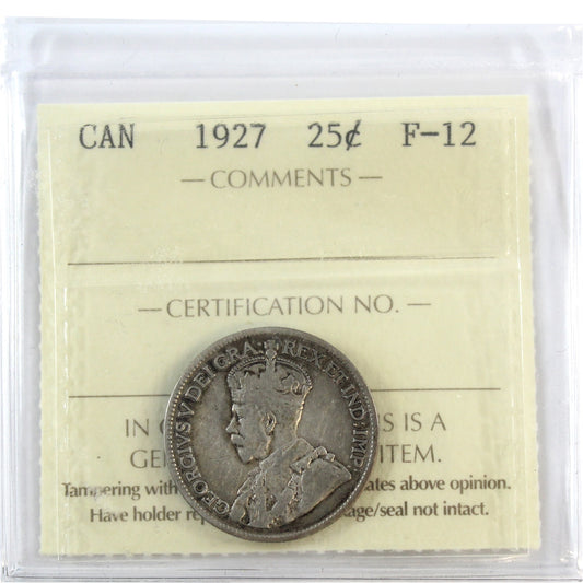1927 Canada 25-cents ICCS Certified F12