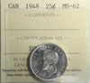 1948 Canada 25-cents ICCS Certified MS62