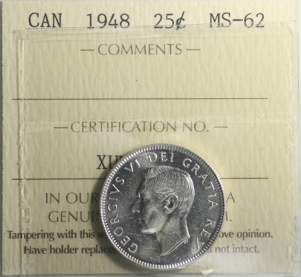 1948 Canada 25-cents ICCS Certified MS62