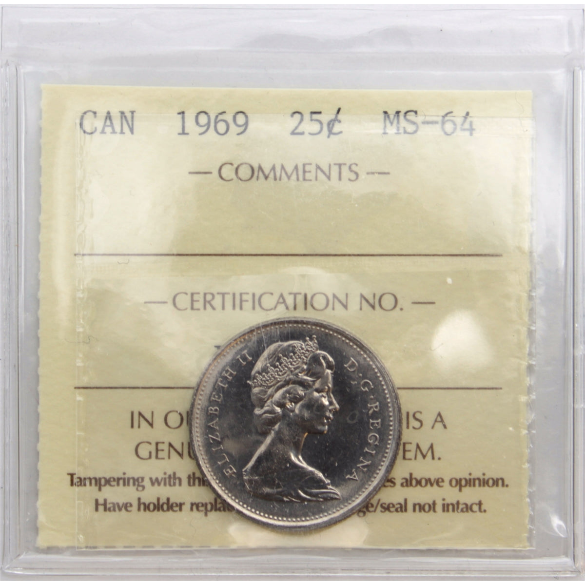 1969 Canada 25-cents ICCS Certified MS64