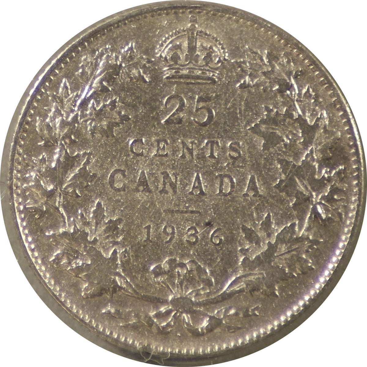 1936 Dot Canada 25-cents ICCS Certified VG10