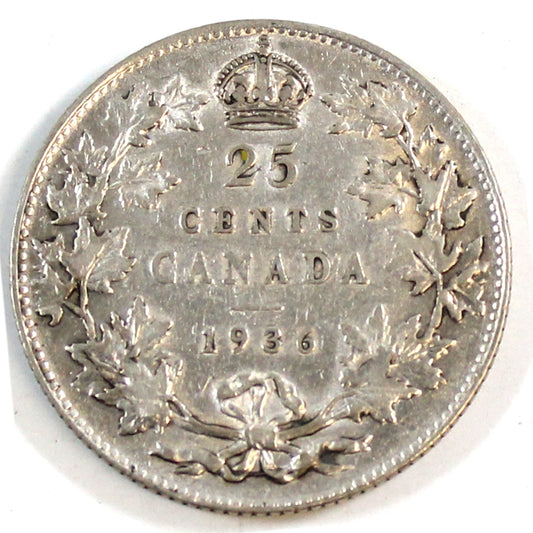 1936 Bar Canada 25-cents F-VF (F15) $