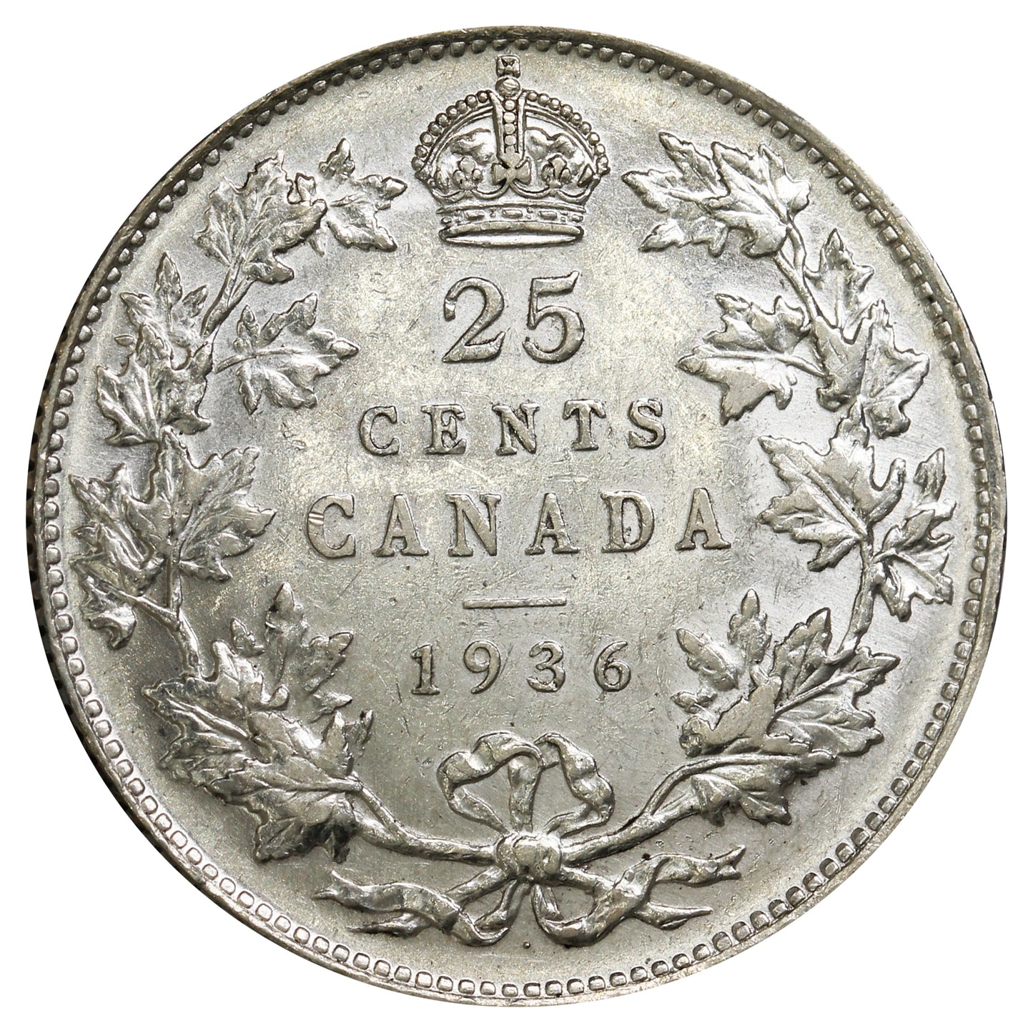 1936 Dot Canada 25-cents EF-AU (EF45) $