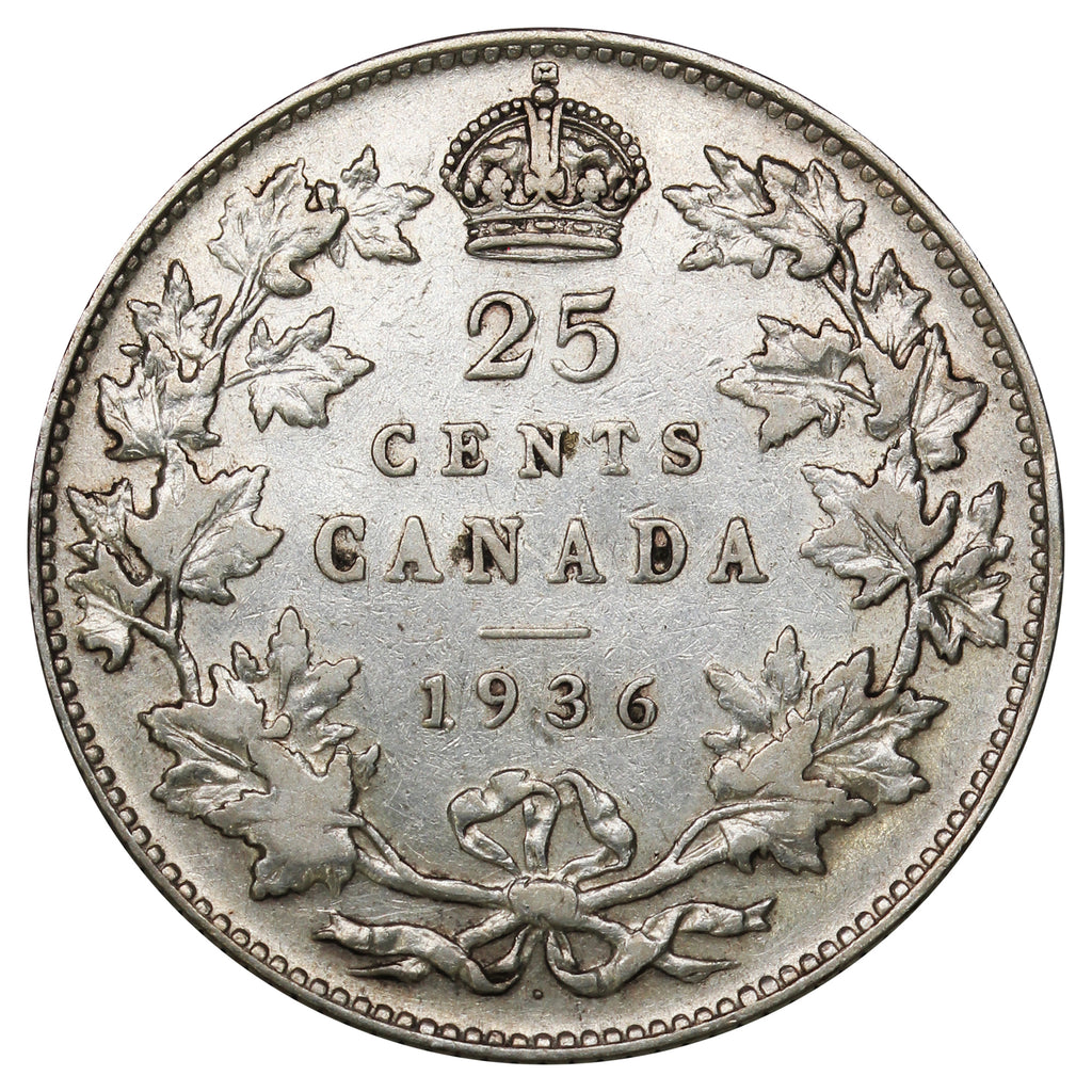 1936 Dot Canada 25-cents F-VF (F15) $