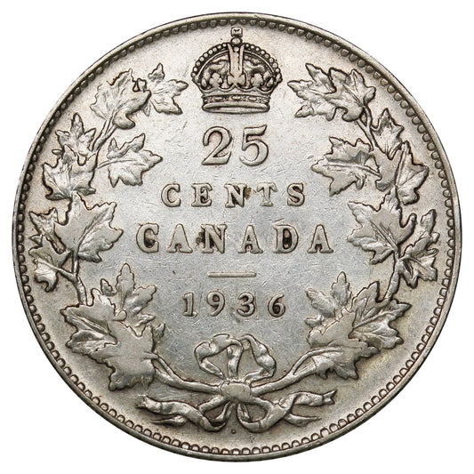 1936 Dot Canada 25-cents F-VF (F15) $