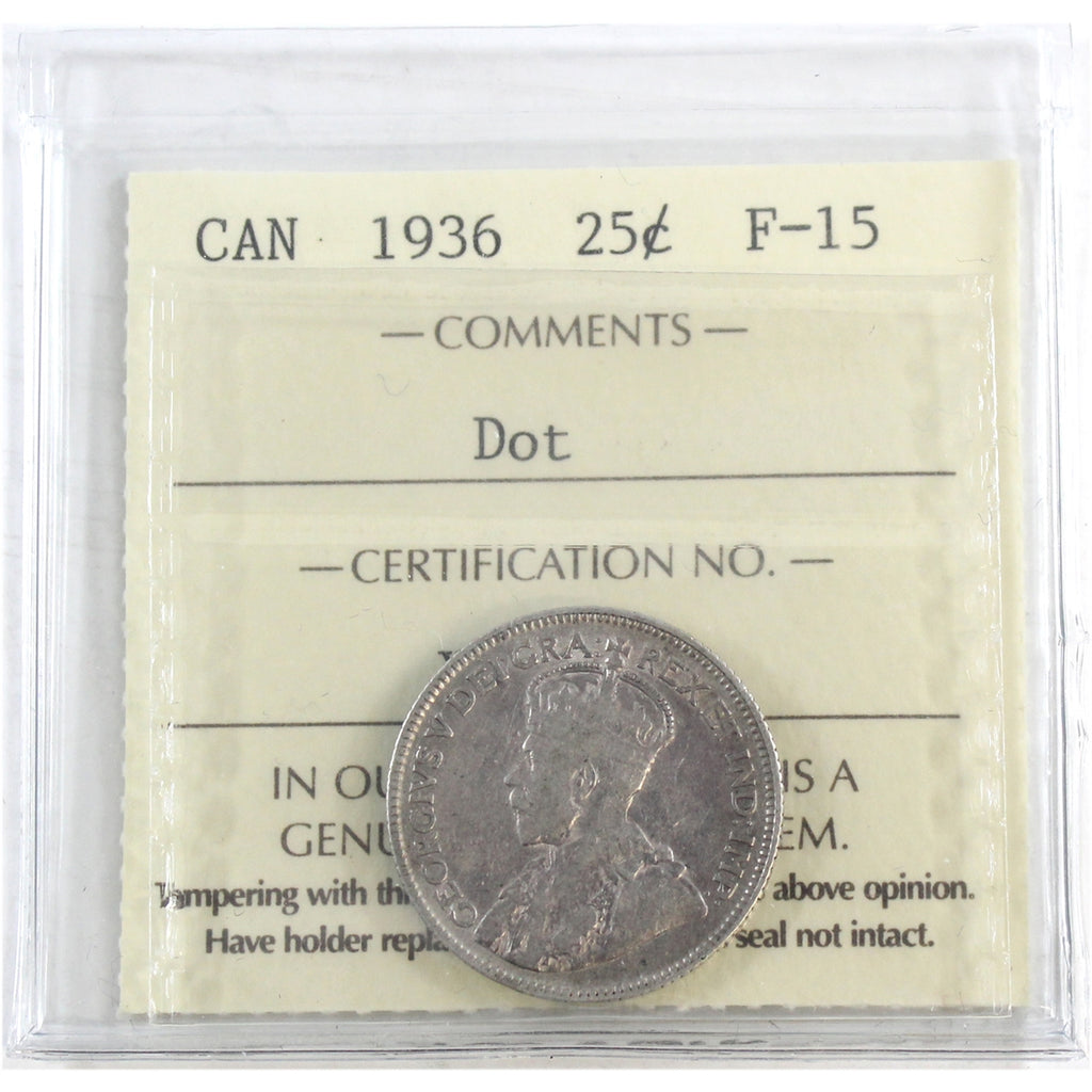 1936 Dot Canada 25-cents ICCS Certified F15