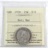 1936 Dot, Bar Canada 25-cents ICCS Certified G6