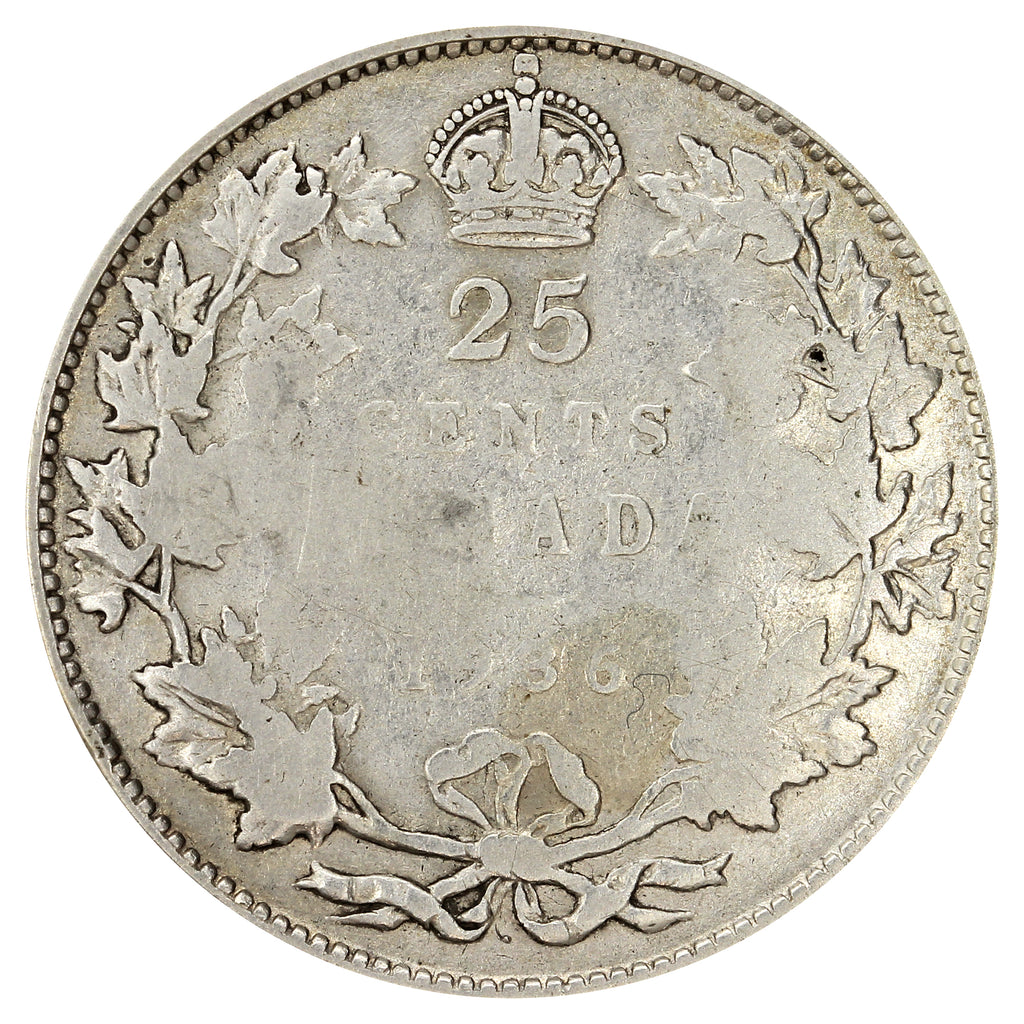 1936 Dot Canada 25-cents Very Good (VG8)