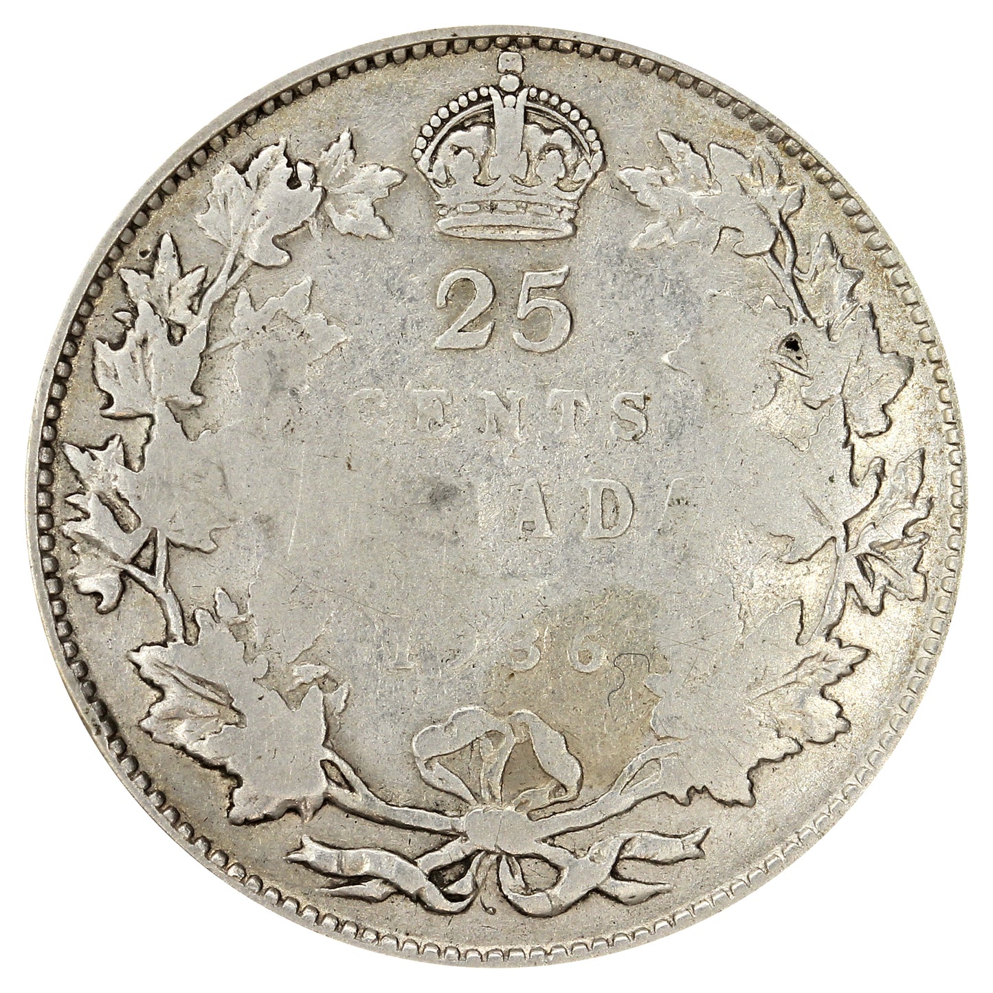 1936 Dot Canada 25-cents Very Good (VG8)
