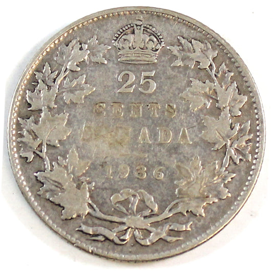 1936 Dot Canada 25-cents VG-F (VG10) $