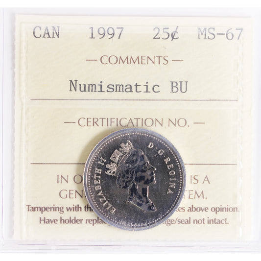 1997 Canada 25-cents ICCS Certified MS-67 Numismatic BU