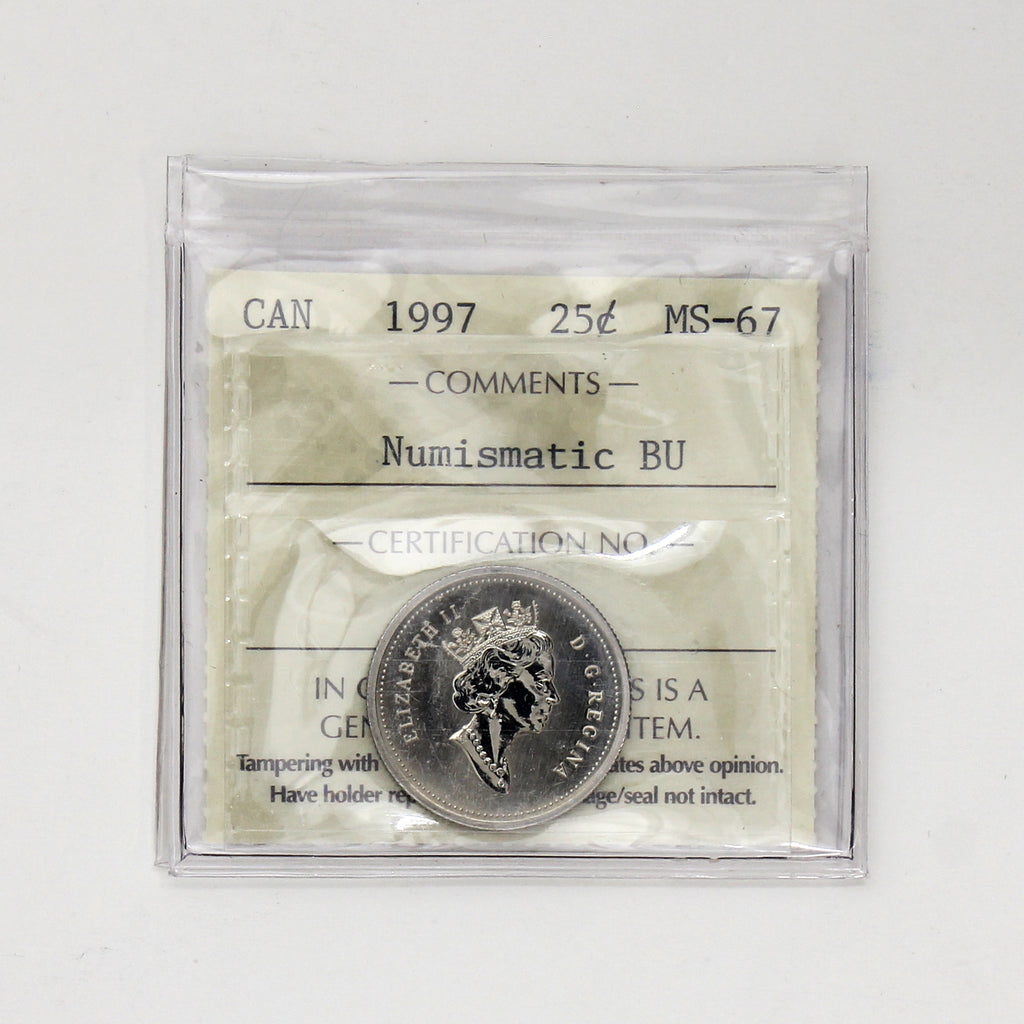 1997 Canada 25-cents ICCS Certified MS67 Numismatic BU
