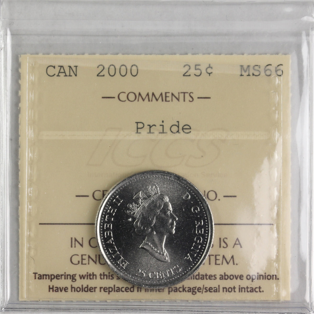 2000 Pride Canada 25-cents ICCS Certified MS66