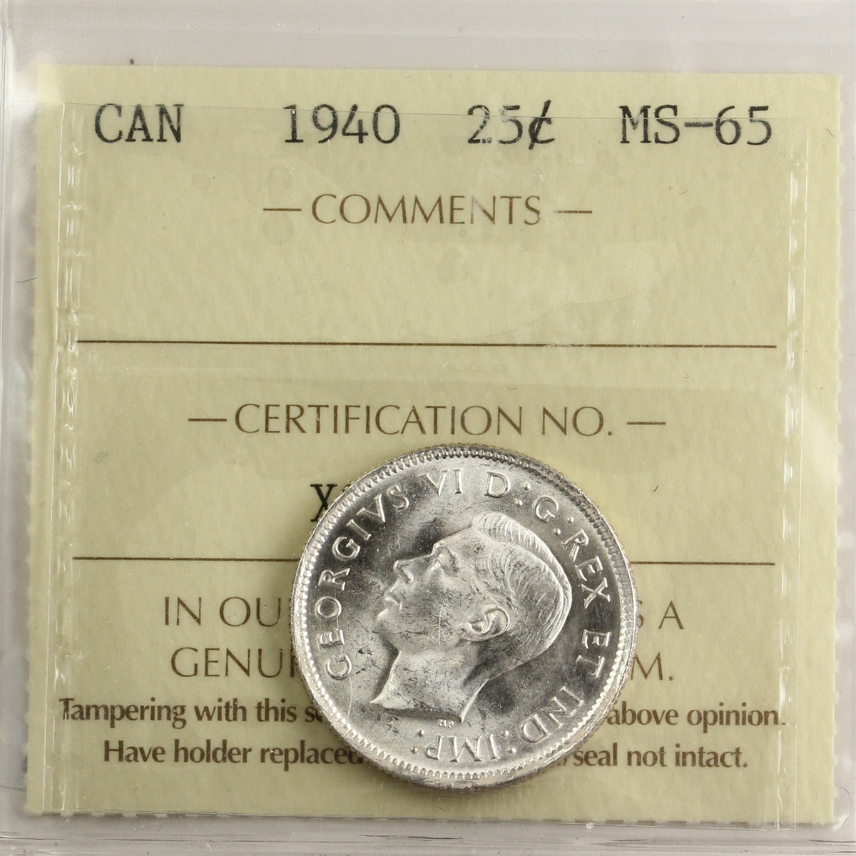 1940 Canada 25-cents ICCS Certified MS65 (XSA 157)