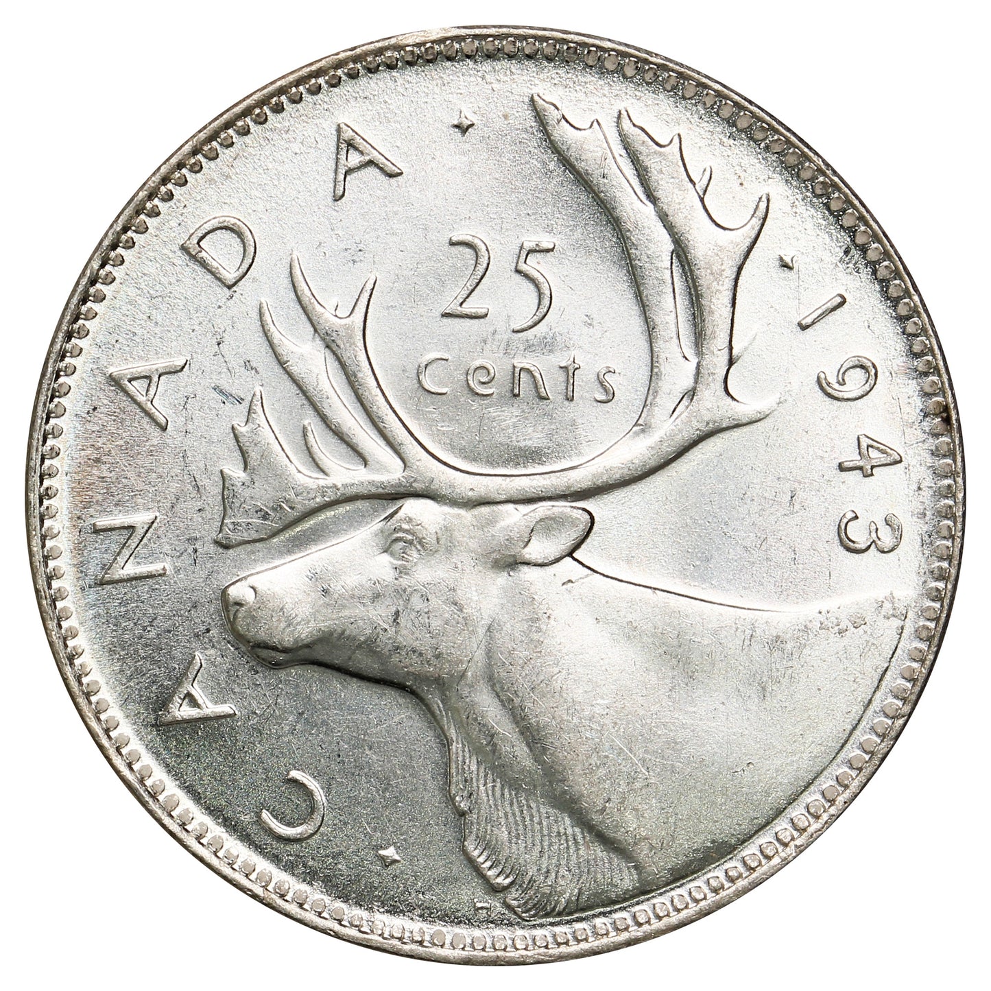 1943 Canada 25-cents UNC+ (MS62)