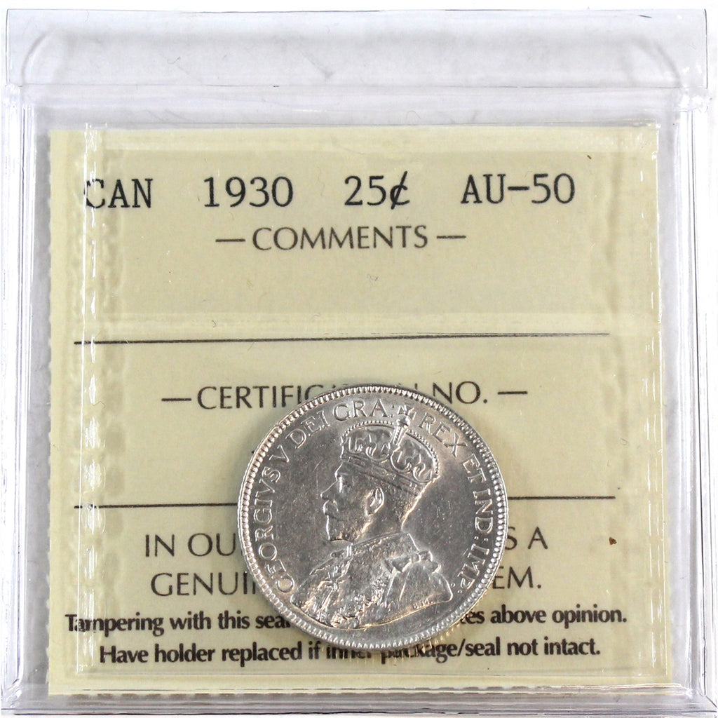 1930 Canada 25-cents ICCS Certified AU50
