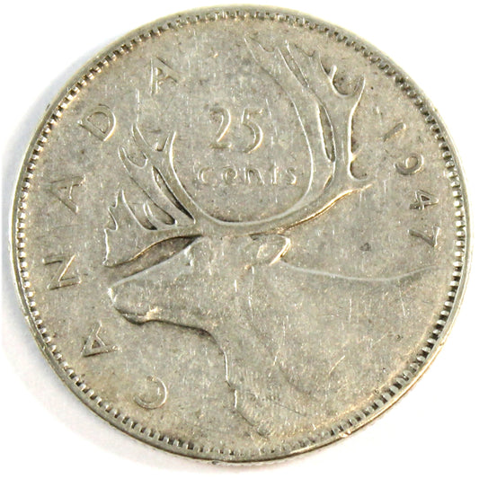 1947 Dot Canada 25-cents Fine (F12) $