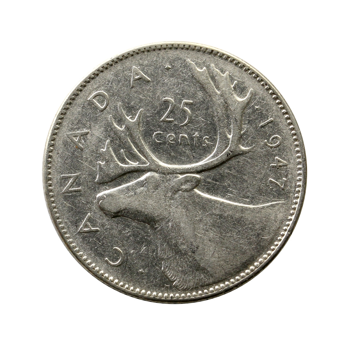 1947 Dot Canada 25-cents Very Fine (VF20) $