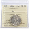1936 Bar Canada 25-cents ICCS Certified VF30