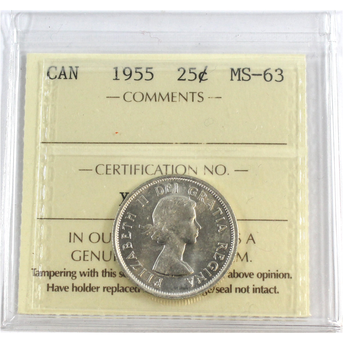 1955 Canada 25-cents ICCS Certified MS63