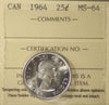 1964 Canada 25-cents ICCS Certified MS64