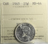 1949 Canada 25-cents ICCS Certified MS64