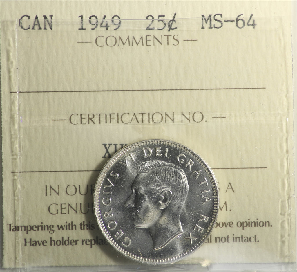 1949 Canada 25-cents ICCS Certified MS64