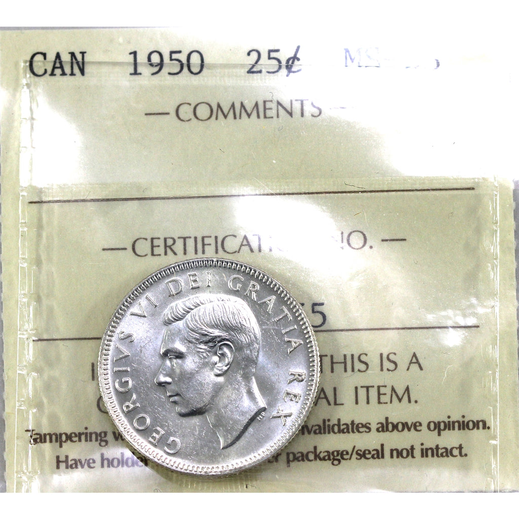 1950 Canada 25-cents ICCS Certified MS63