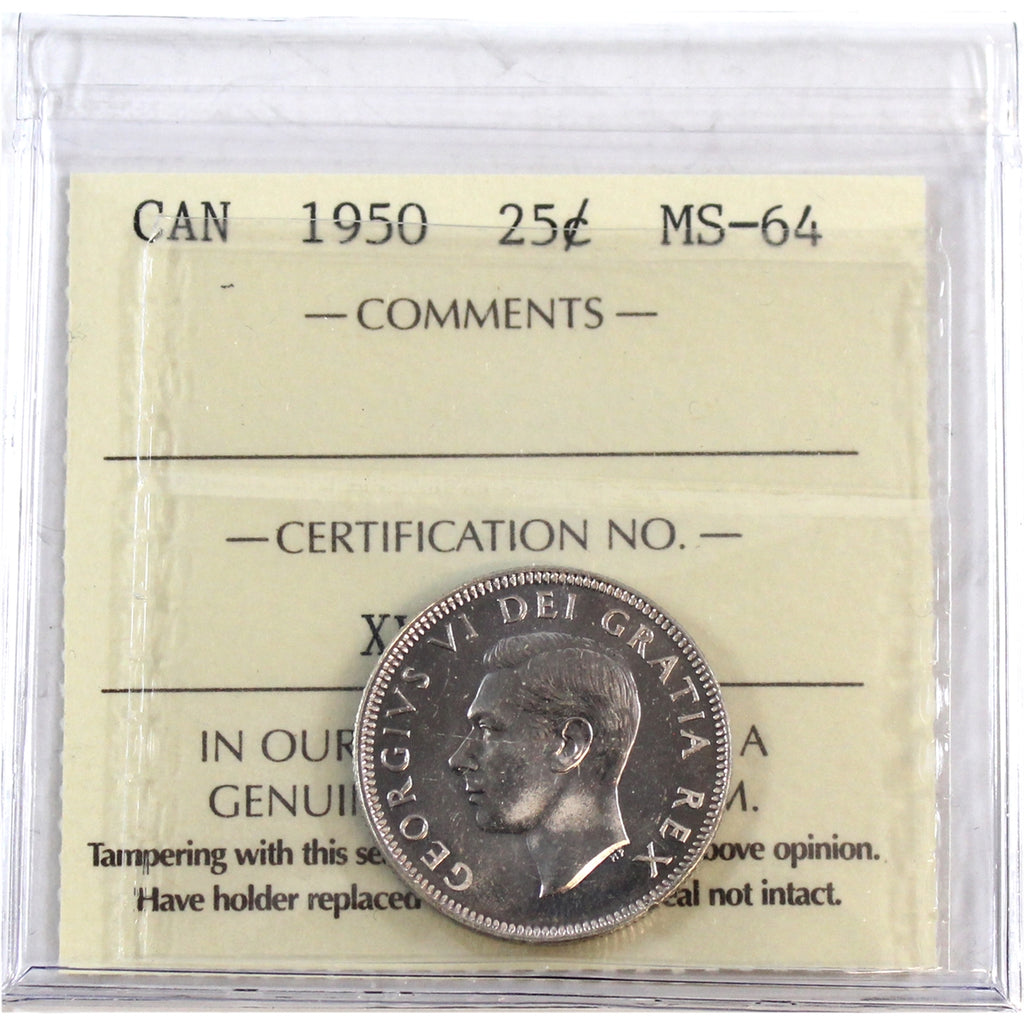 1950 Canada 25-cents ICCS Certified MS64